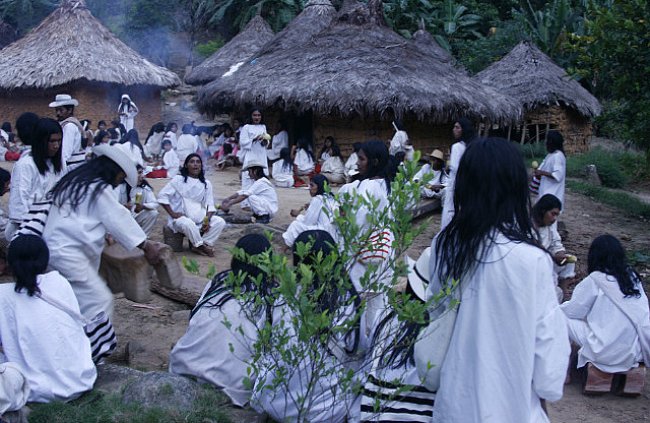Wayuu People dressed in traditional tribe clothes