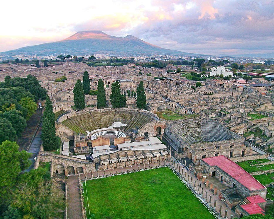 Theaters of Pompeii seen from the above with a drone
