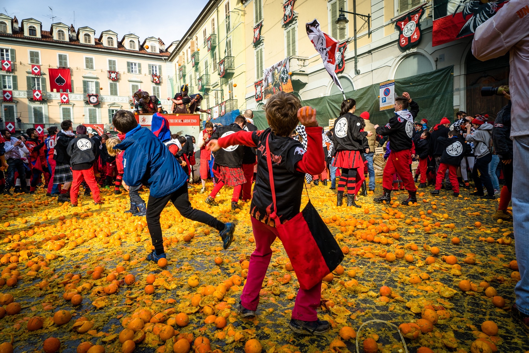 Ivrea/italy-07/22/2019 photo from Battle of the Oranges in Ivrea