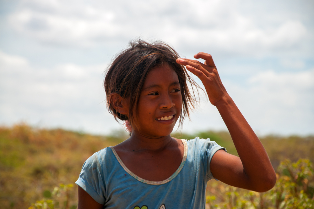 A Wayuu Indian child in the desert in La Guajira