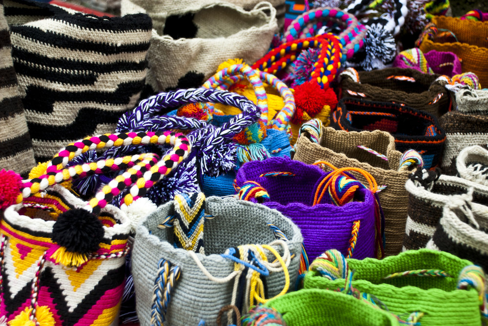 Wayuu handcrafted mochilas woolen bags, Colombia - street market