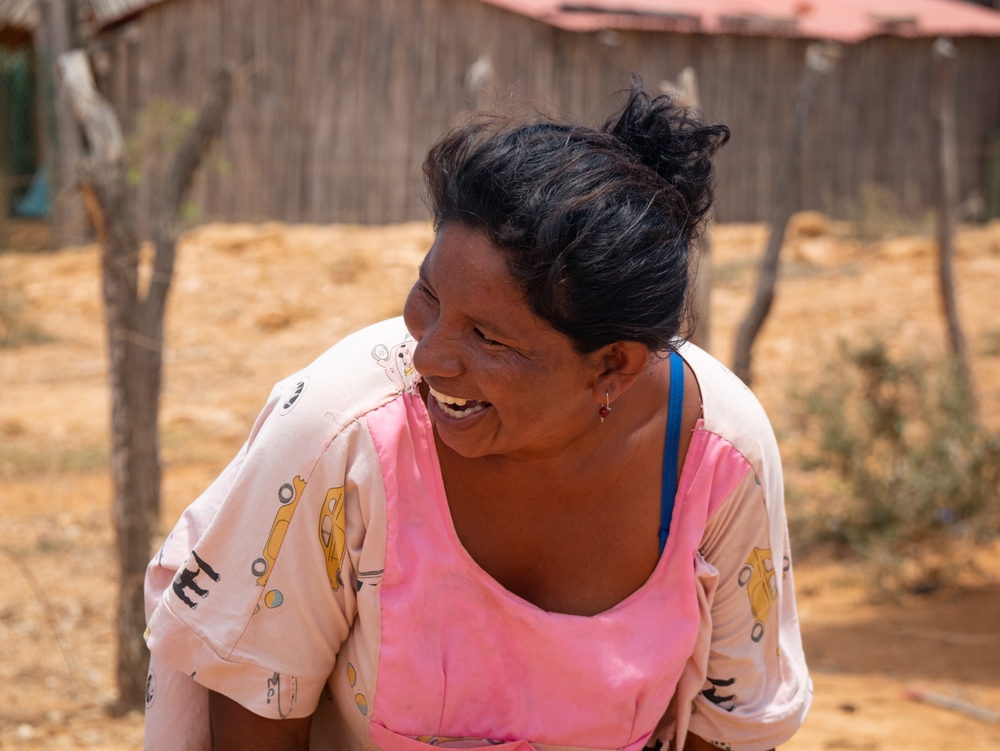 Indigenous Woman from Wayuu People Laughing in the Desert