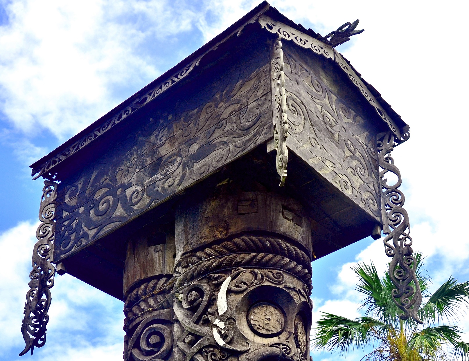 Kayan tribe burial poles & hut, Kuching, Sarawak, Malaysia.