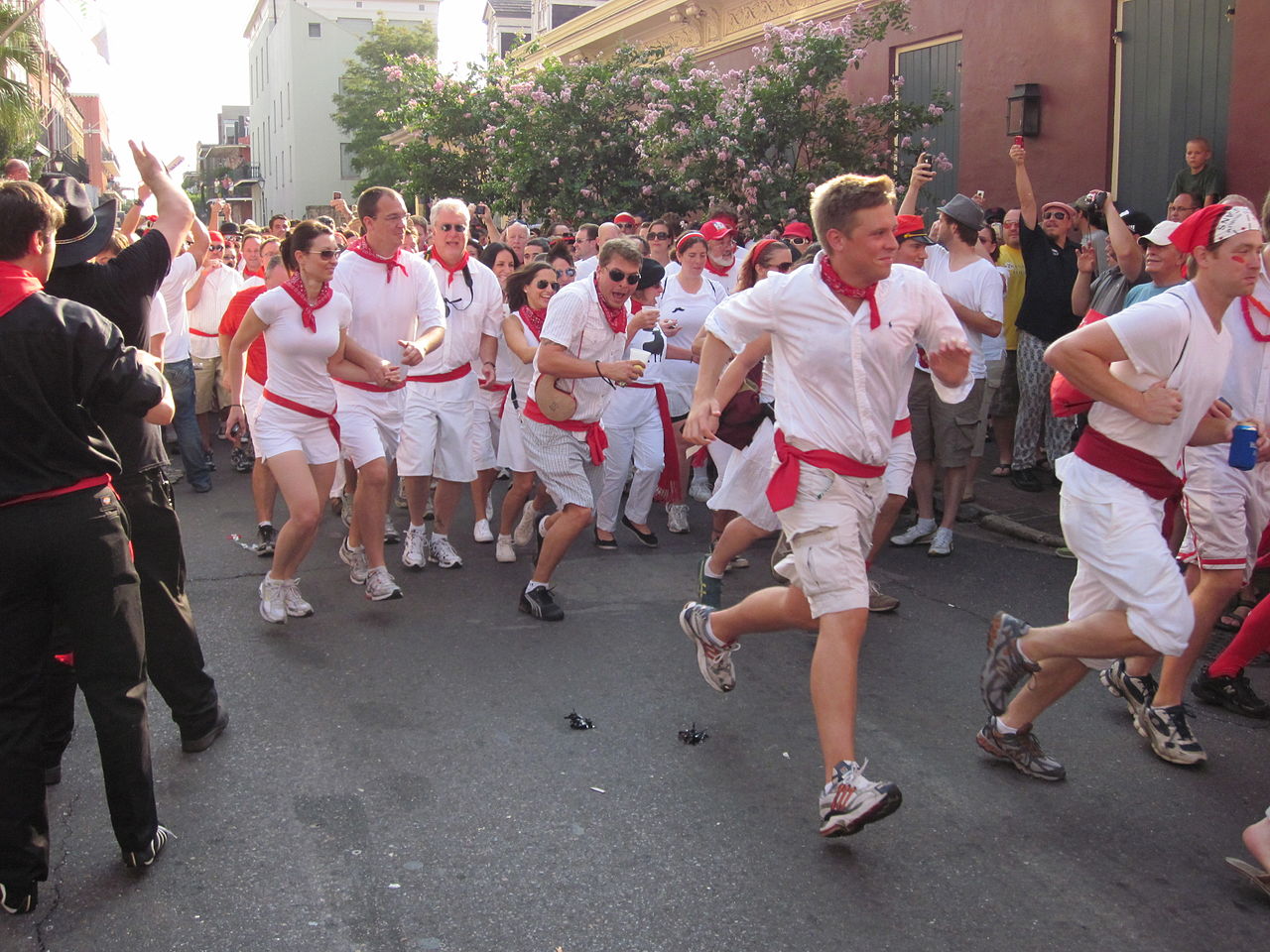 Bulls and people running on the street - 2010