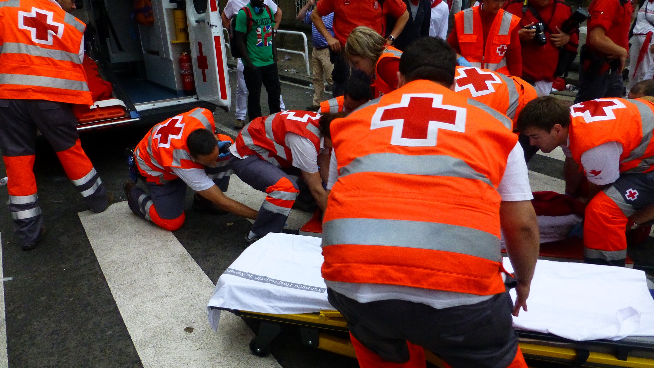 San Fermin. Running of the bulls in Pamplona. Spain. July 2018