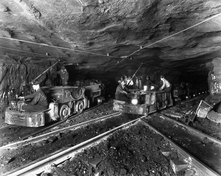 Grayscale Photo of West Virginia coal mine, interior