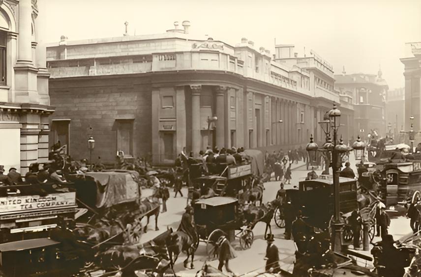 Grayscale Photo of The Bank Of England, London, 1885-1895