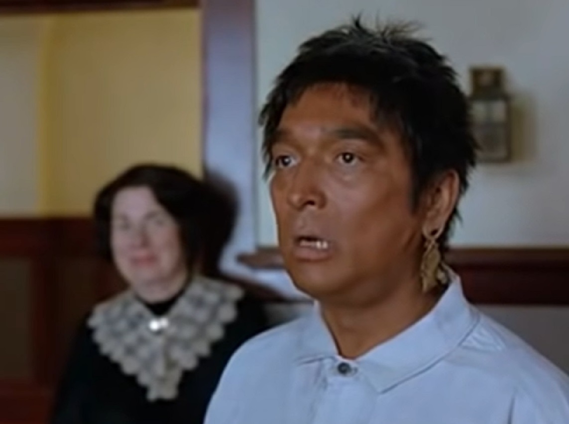 Screenshot of Ishi looking surprised - from The Last of His Tribe (1992)