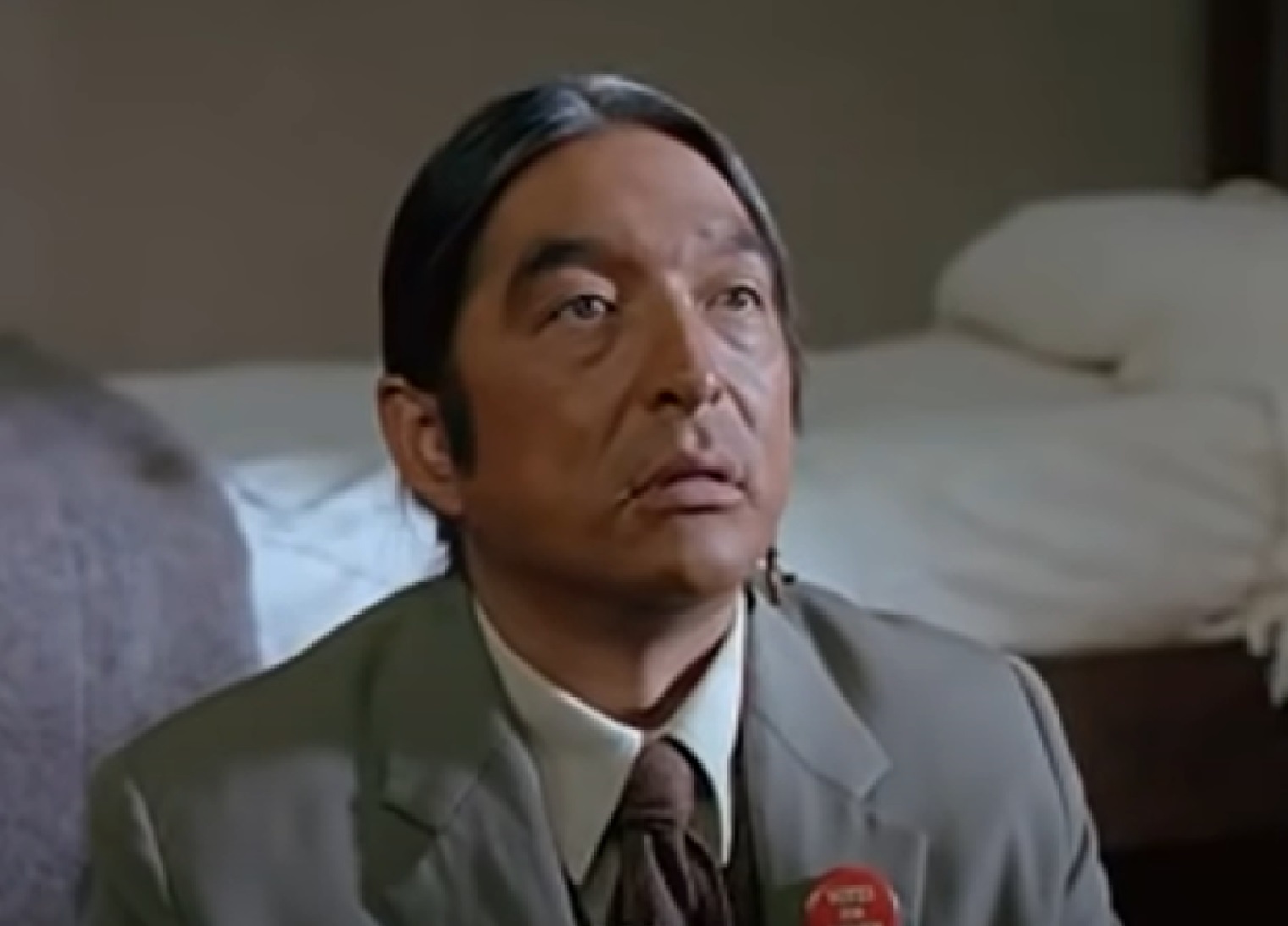 Screenshot of Ishi looking at front - from The Last of His Tribe (1992)