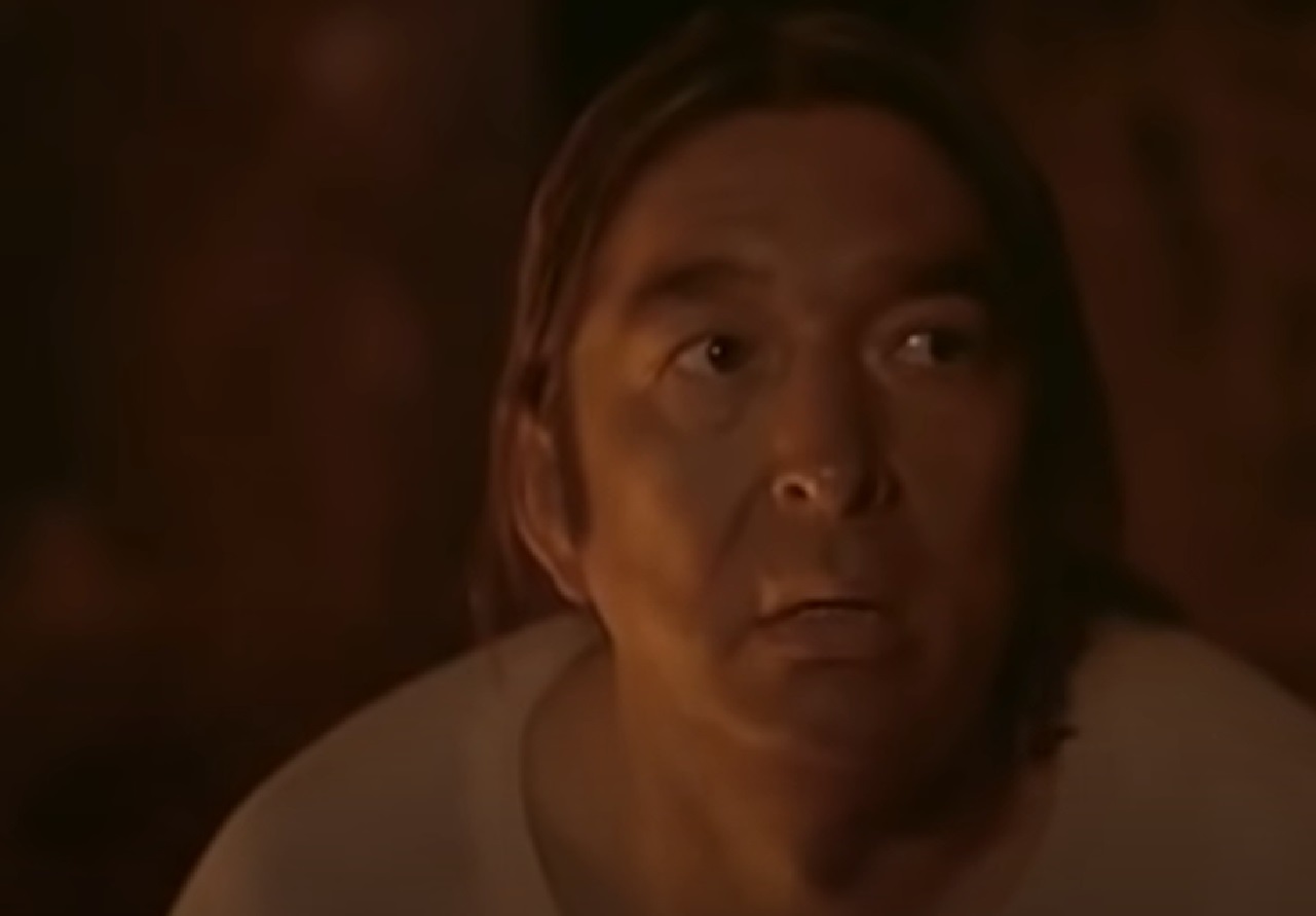 Screenshot of Ishi looking scared - from The Last of His Tribe (1992)