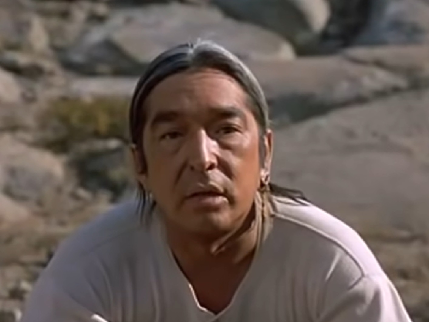 Screenshot of Ishi looking at front - from The Last of His Tribe (1992)