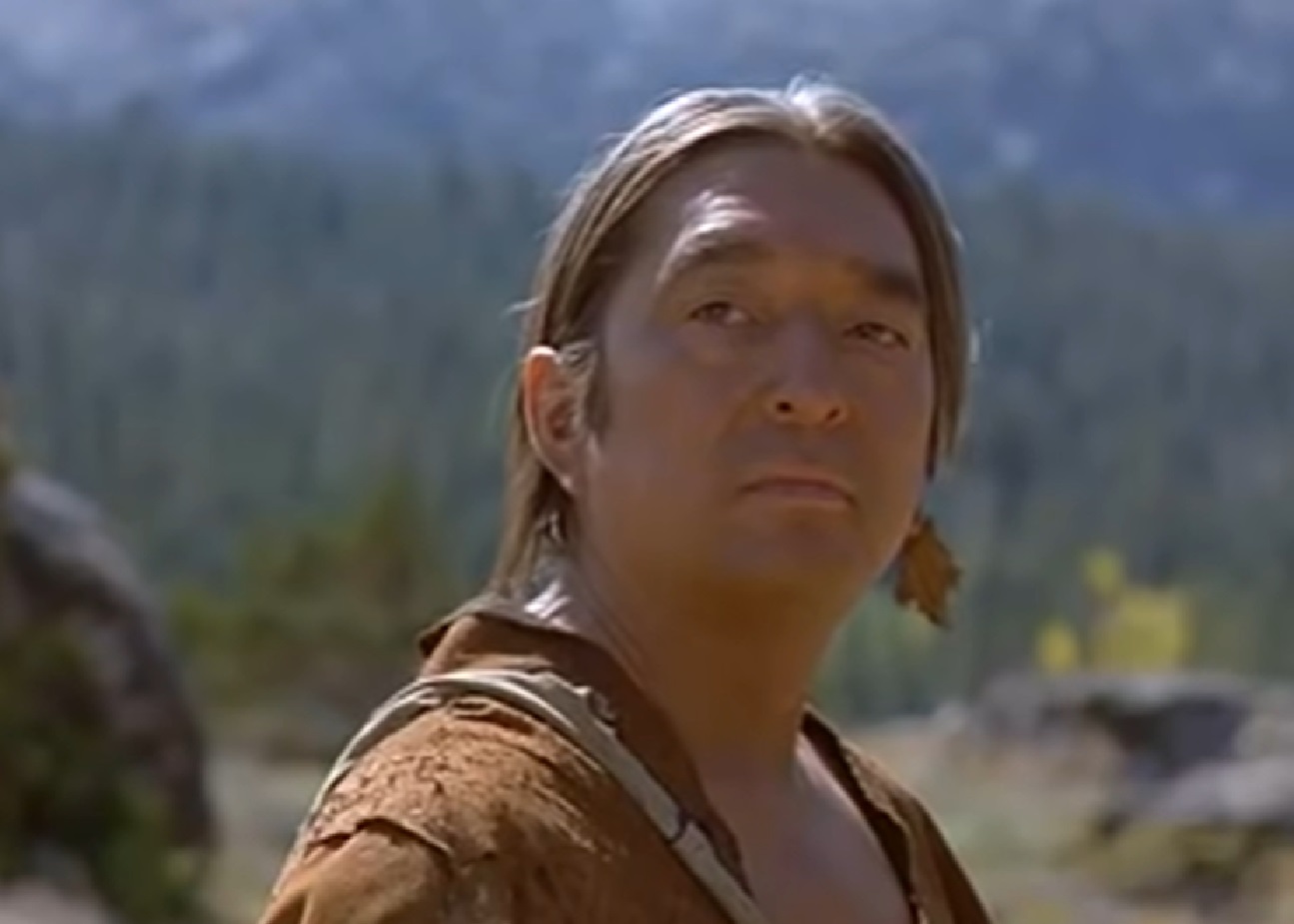 Screenshot of Ishi looking back - from The Last of His Tribe (1992)