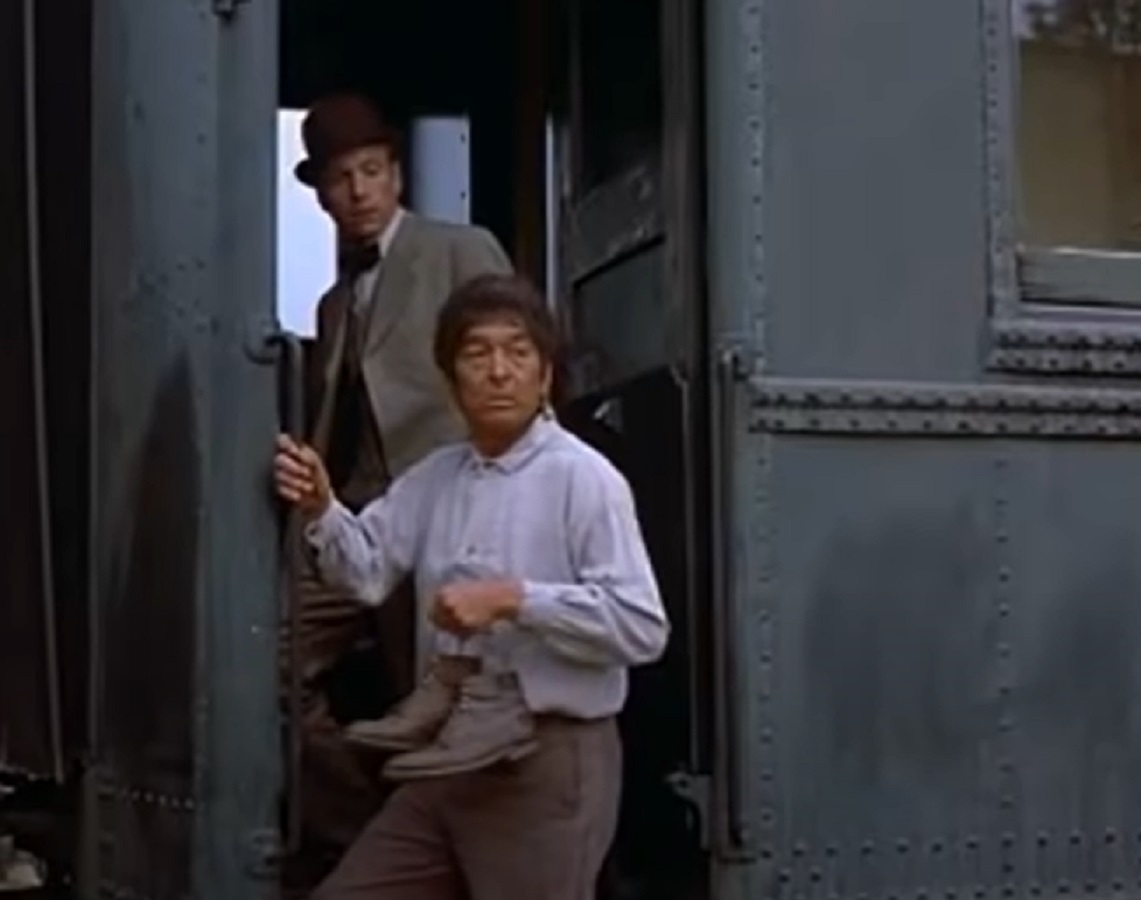 Screenshot of Ishi getting on train - from The Last of His Tribe (1992)