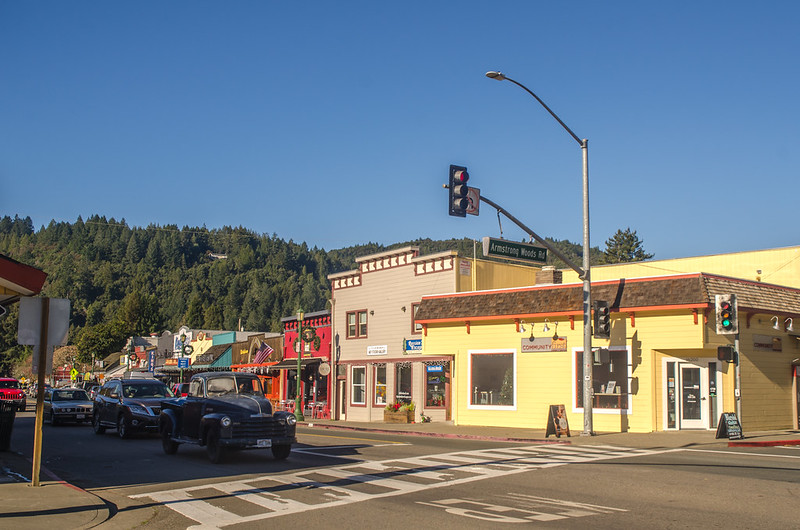 Street Photo of Guerneville Downtown, California, depicting beautiful Architecture.