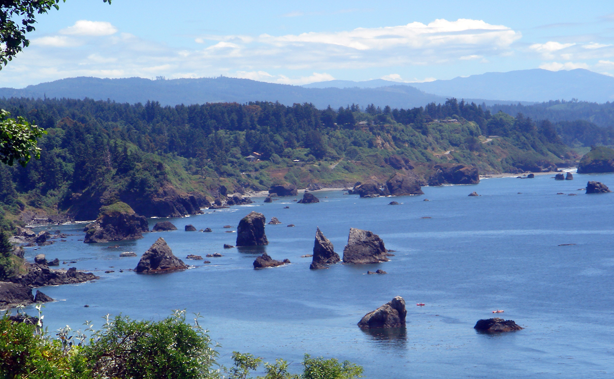 Trinidad, California - southern coastline from town, overlooking Trinidad Bay with offshore rocks