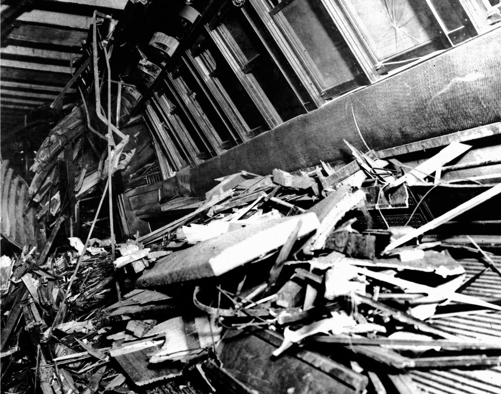 Wrecked car with wood splinters and glass shards from the Malbone Street wreck