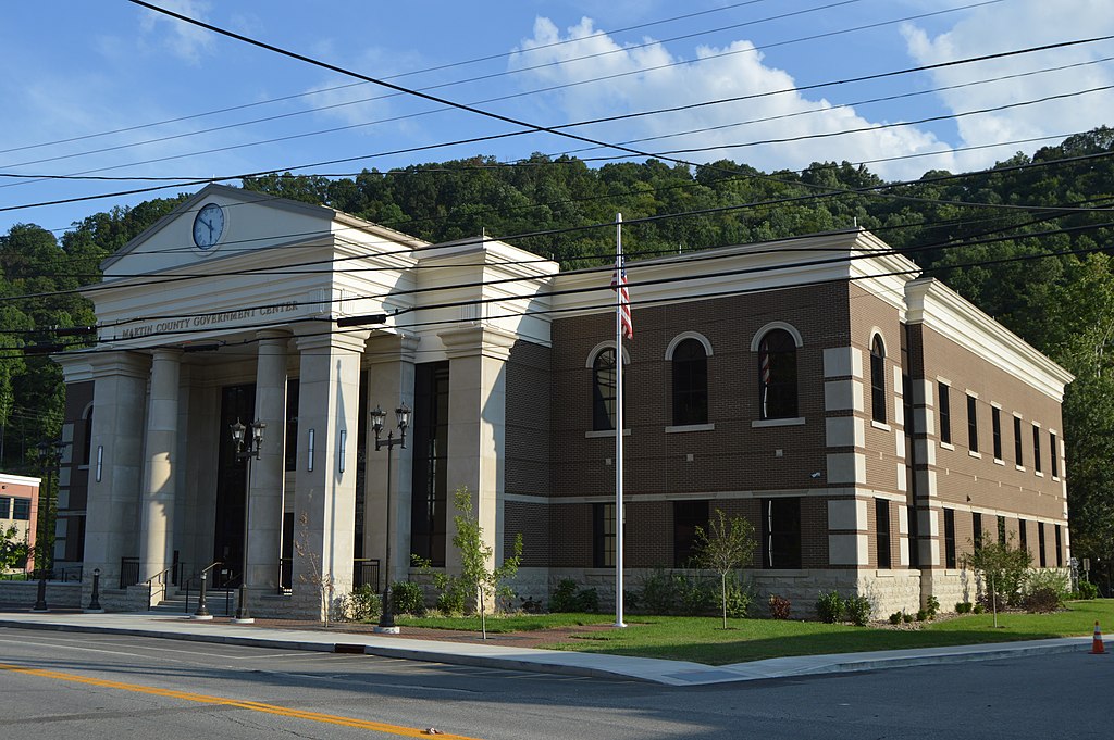 Front and western side of the Martin County Government Center Martin County Kentucky