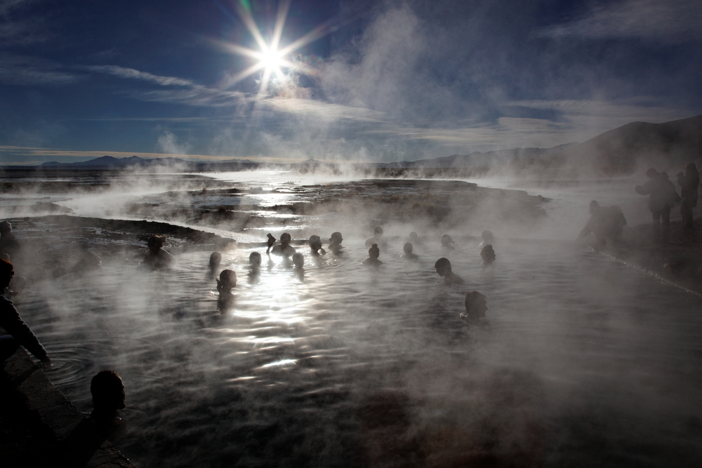 Bathing in hot springs