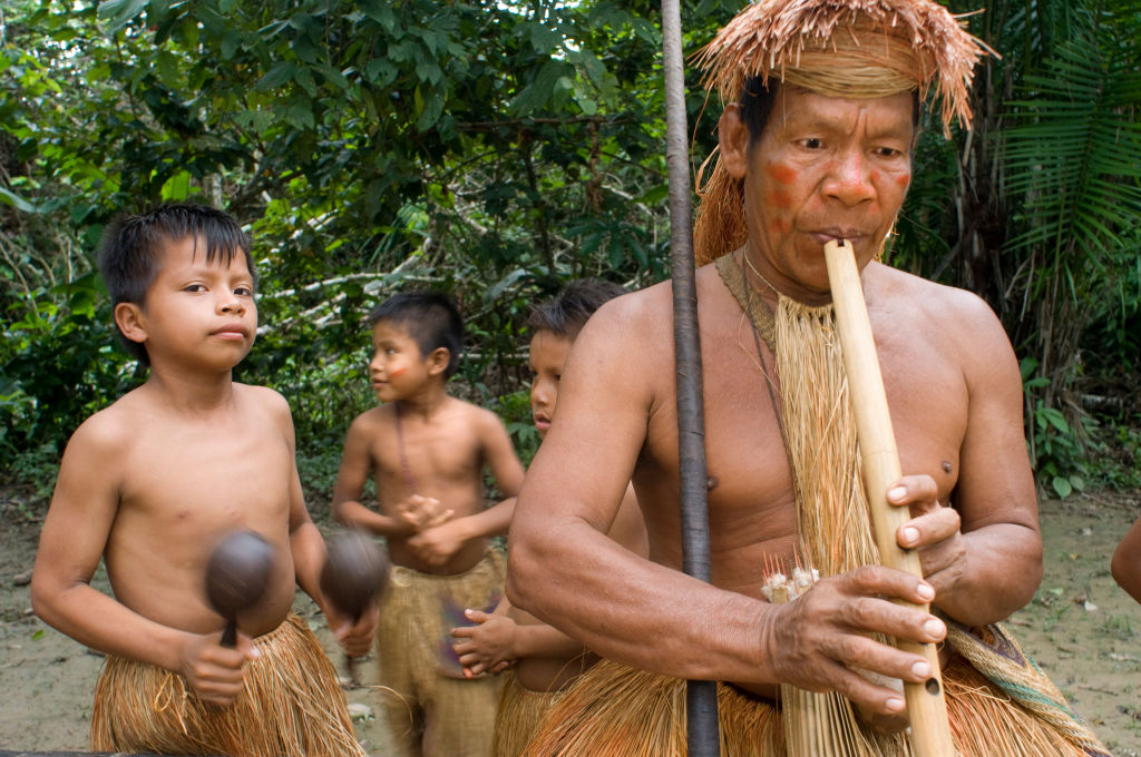 Yagua tribe kids with rattlers