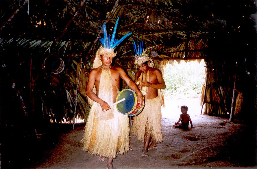 Yagua tribe men in traditional clothes