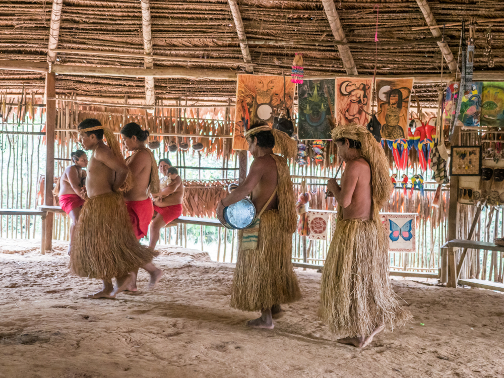 People  from Yagua tribe in their  local costume