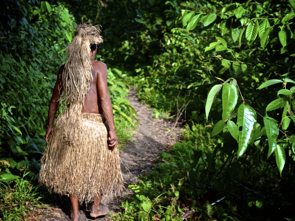 Yagua tribe wearing his traditional head dress