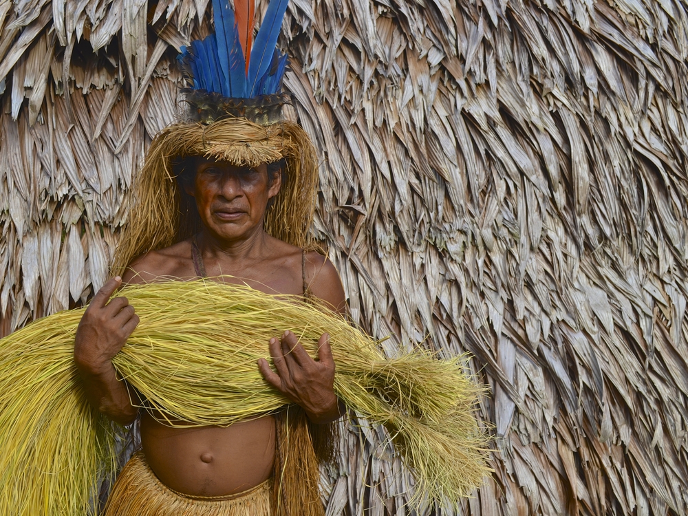 Yagua tribe man in traditional clothes