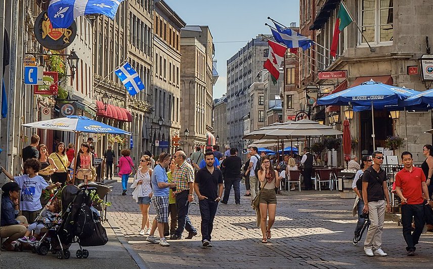 Photo of people walking on a pedestrian area in Montreal Canada