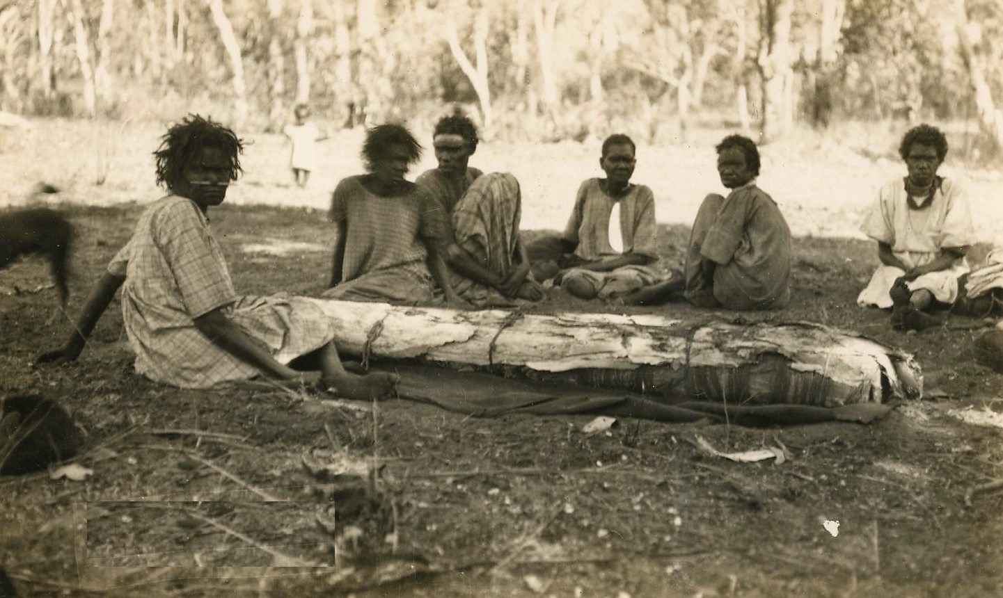 Northern Australian aborigines with bark coffins - circa 1920