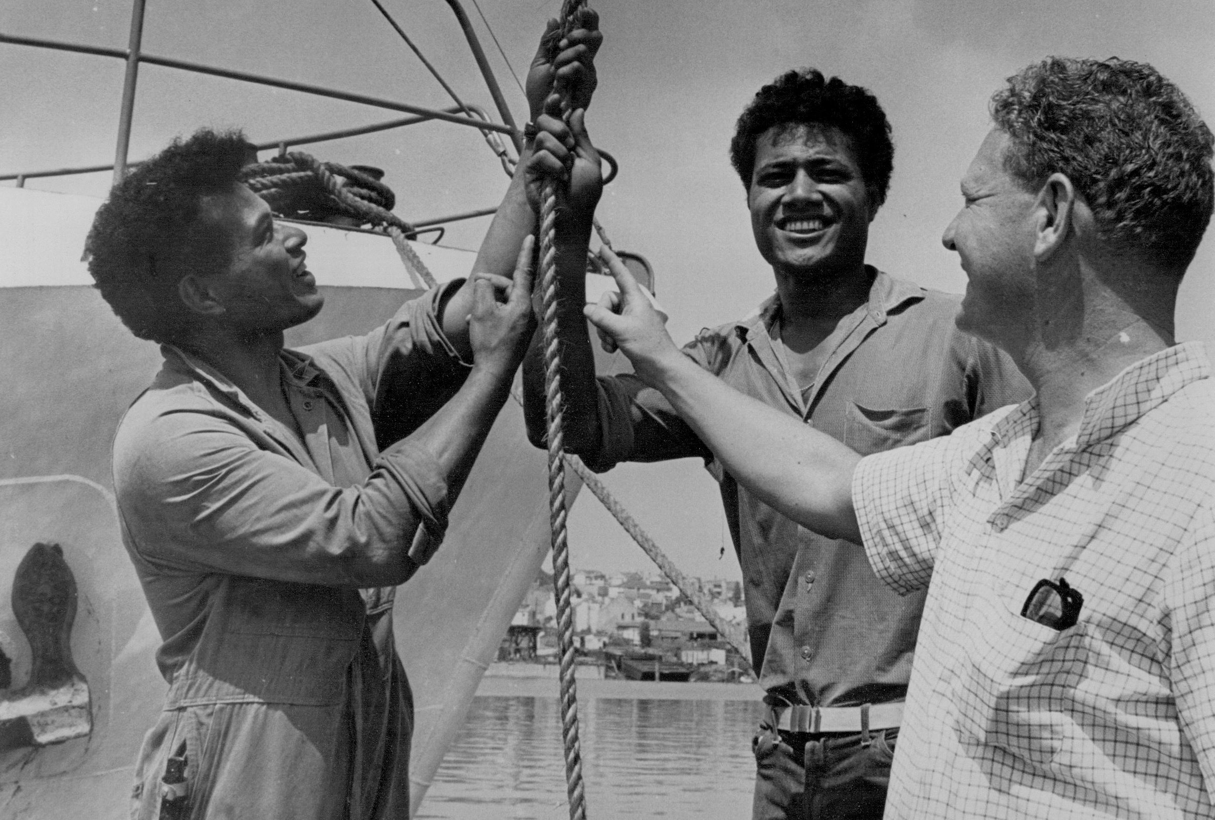 Skipper Peter Warner and Tongan castaways