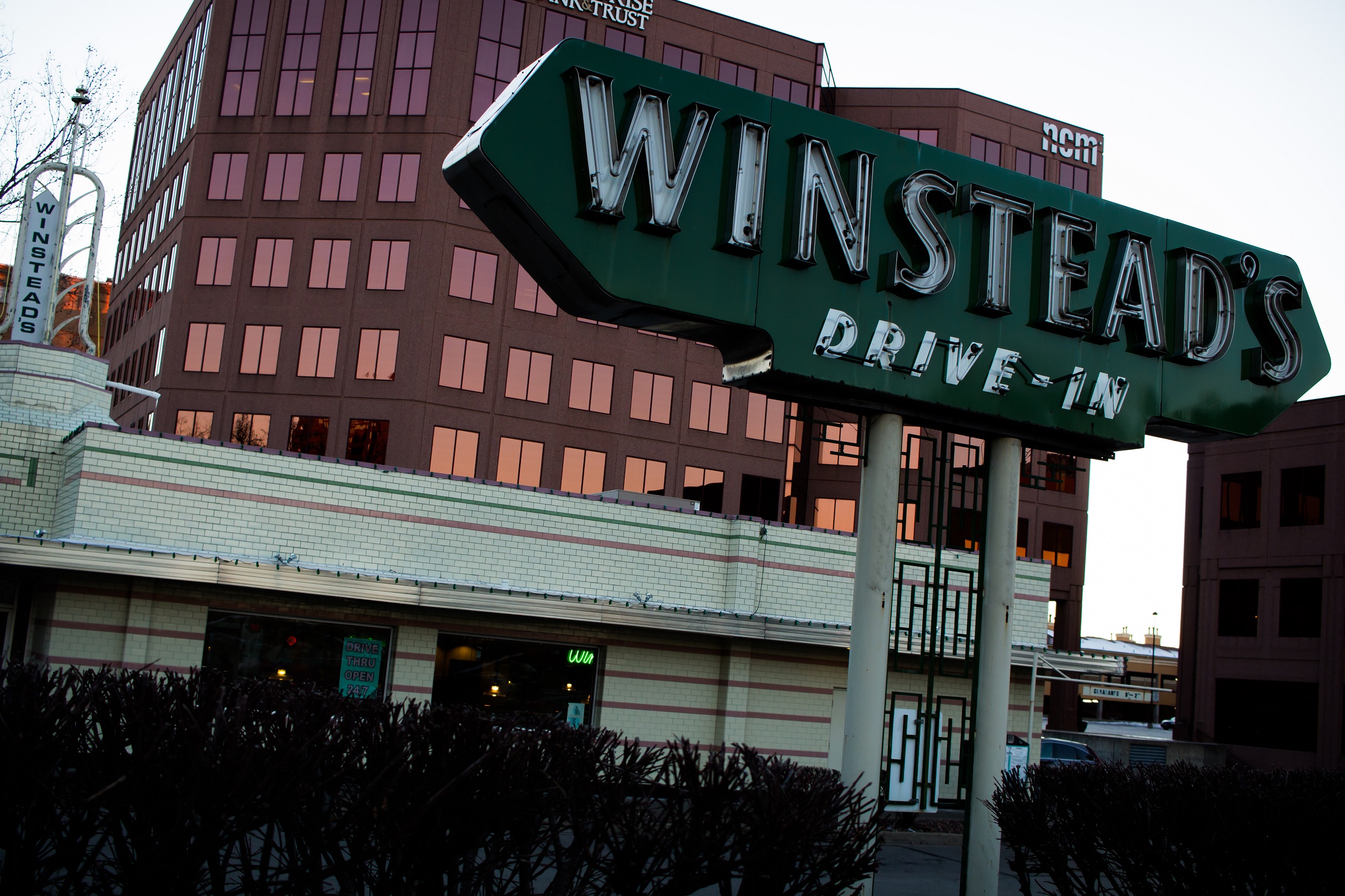 A neon sign for the famous Winstead's drive in - 2016