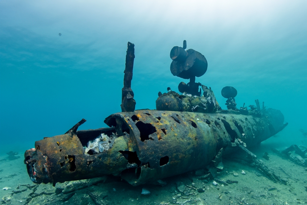Destroyed submarine under water