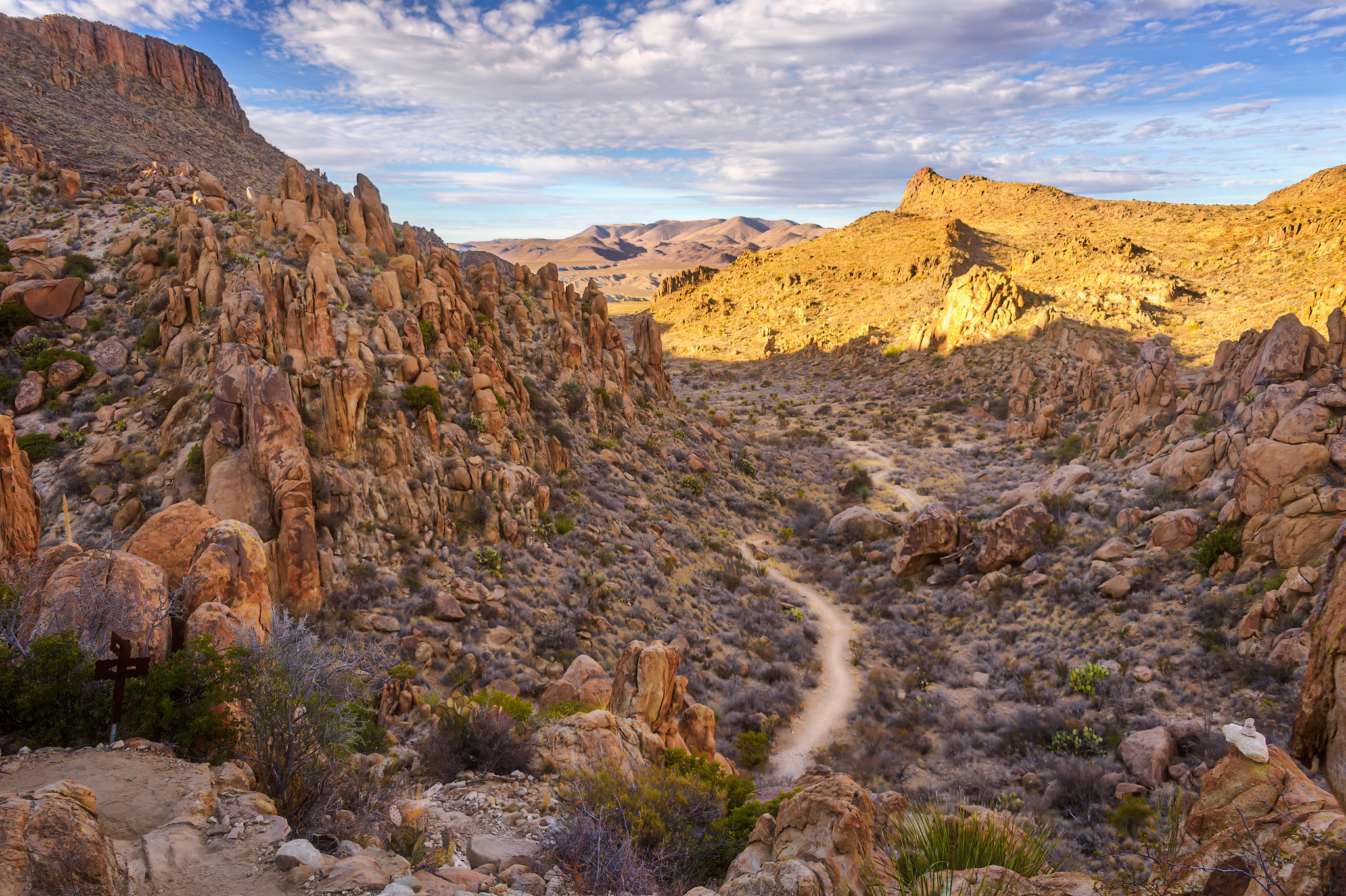 View of the Grapevine HIlls Trail and gravel wash from Balanced Rock,