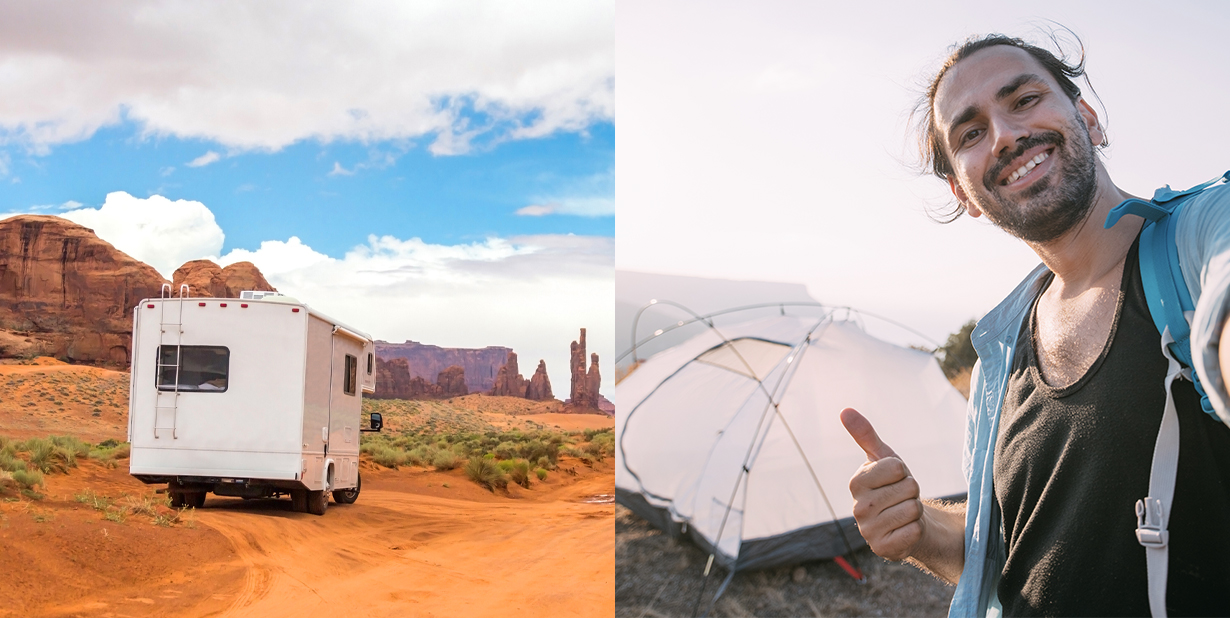 desert camping split image