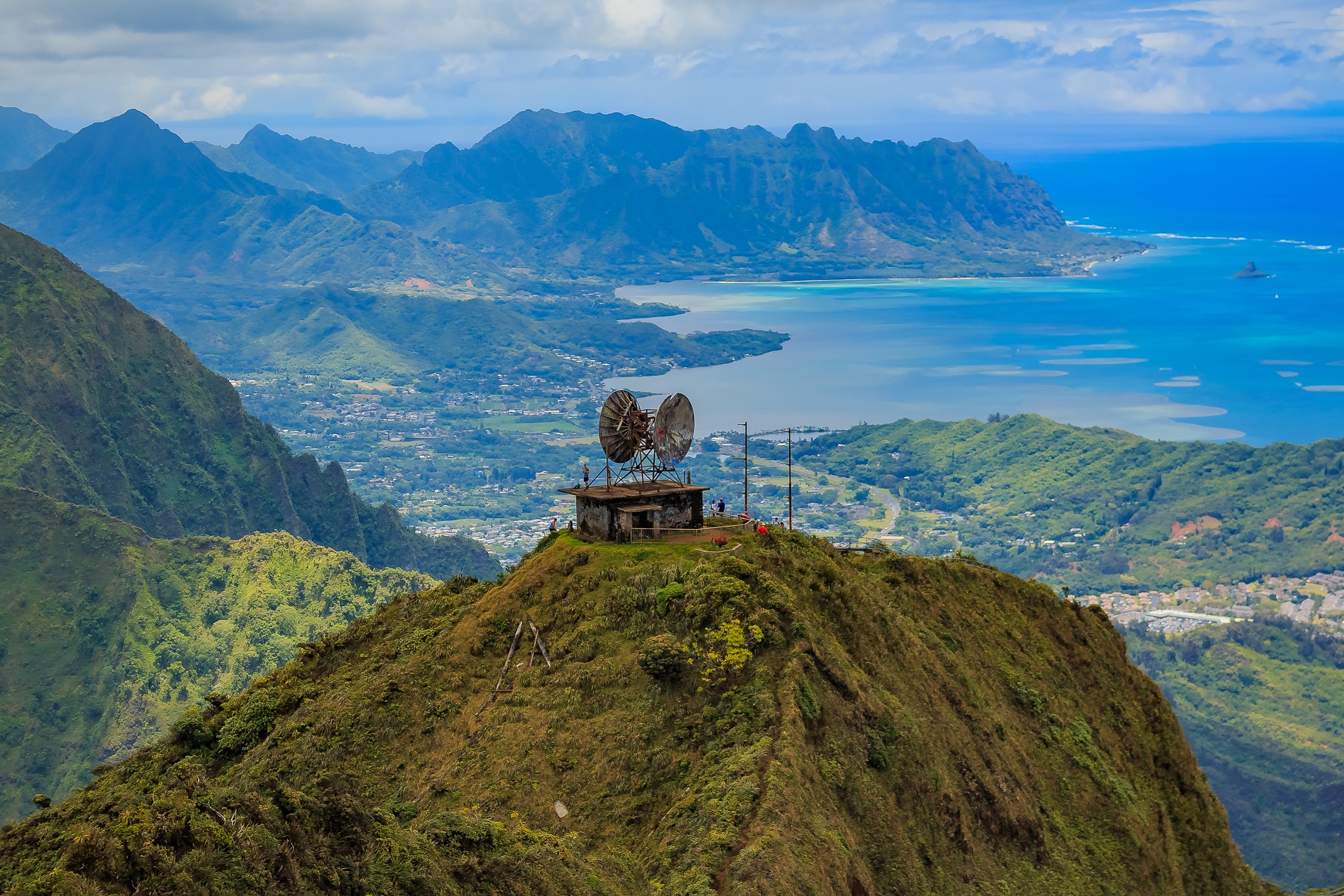 Aerial view of CCL Building bunker at the top of Stairway to Heaven or Haiku Stairs