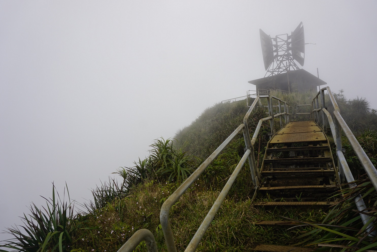 Stairway to Heaven and CCL Building bunker at the top of Koolau mountain in Oahu island in Hawaii