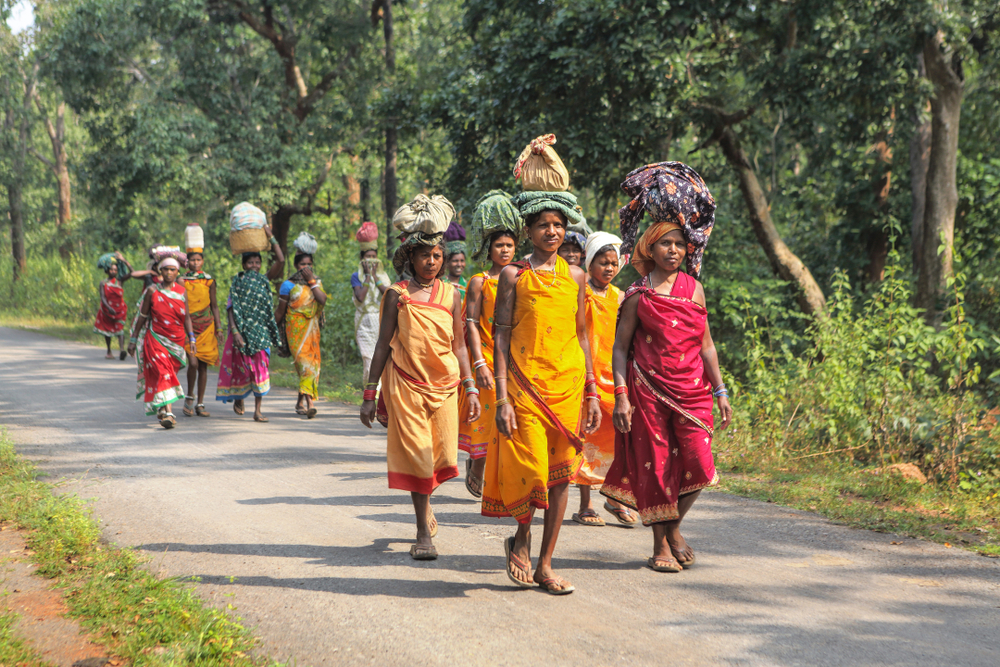 Group of tribal women from India in saris