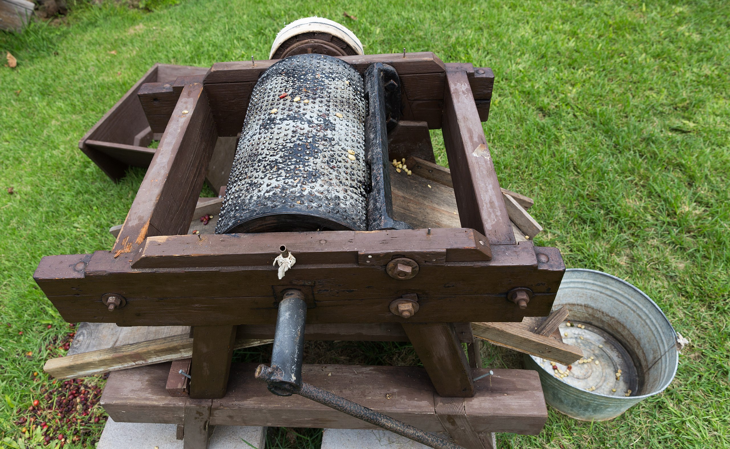 Coffee bean peeling machine at Kona Coffee Living History Farm - 2017