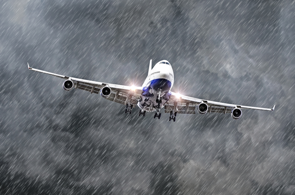 plane  flying on bad weather