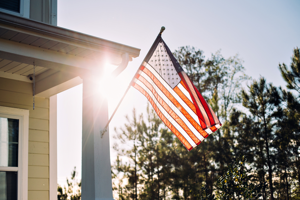 American flag on a house