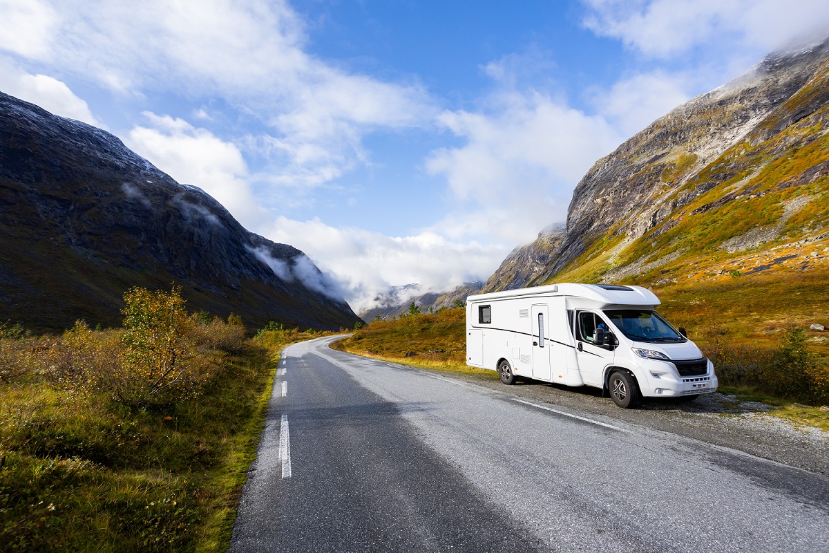 Motorhome camper in autumn in Trollstigen road in south Norway