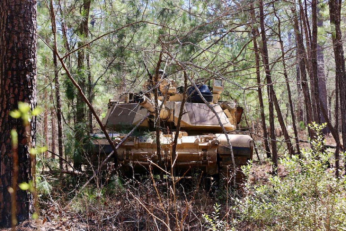 Abrams Main Battle Tank in the woods.