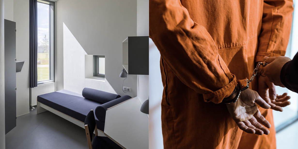 jail cell and prisoner split image