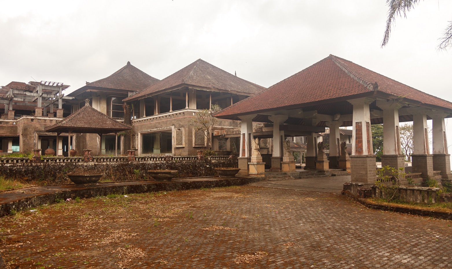 The territory of an abandoned hotel Bedugul Taman Rekreasi Hotel & Resort on Bali in Indonesia.