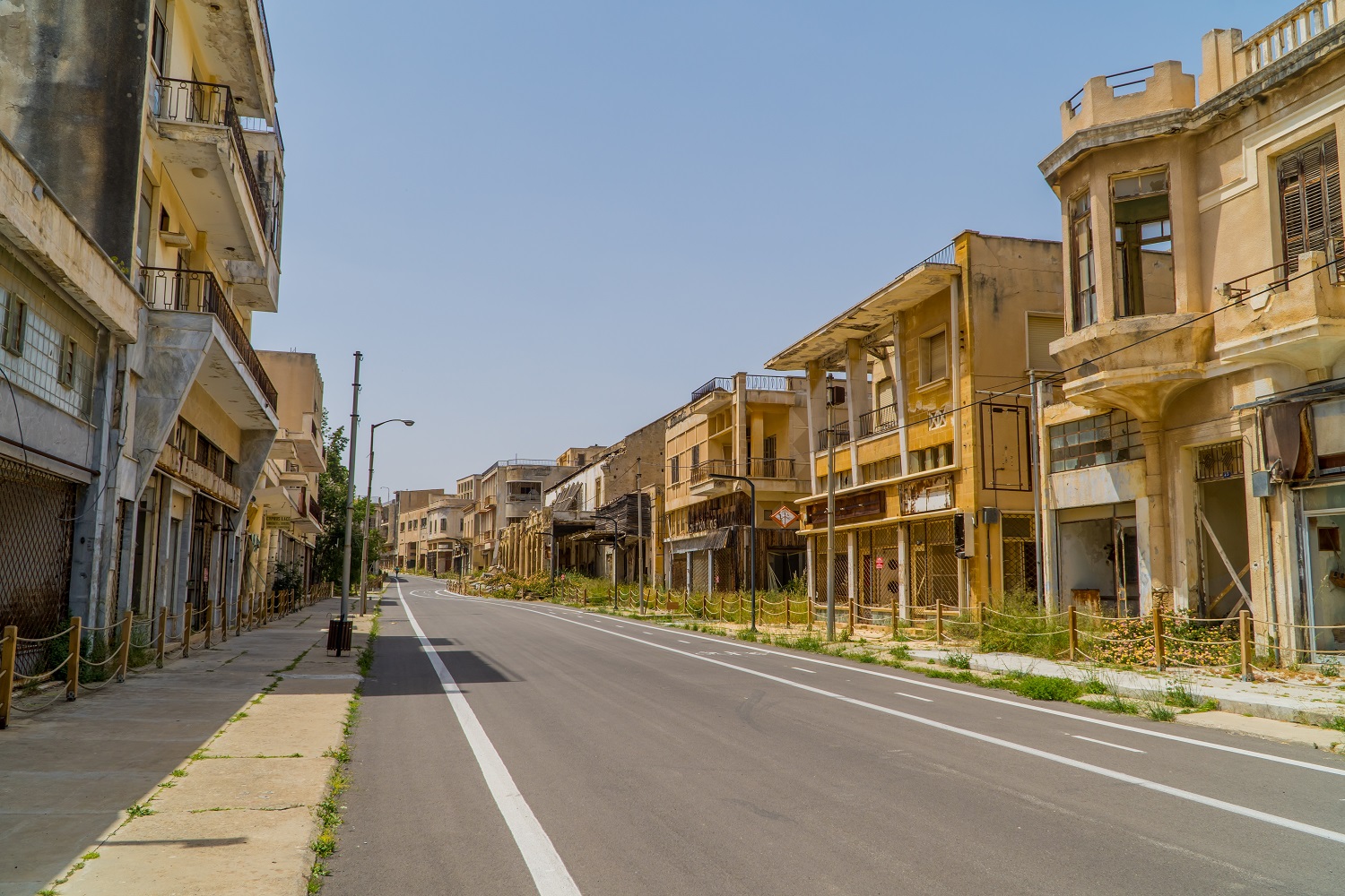 Abandoned avenue and buildings in the beach resort of Varosha, Cyprus