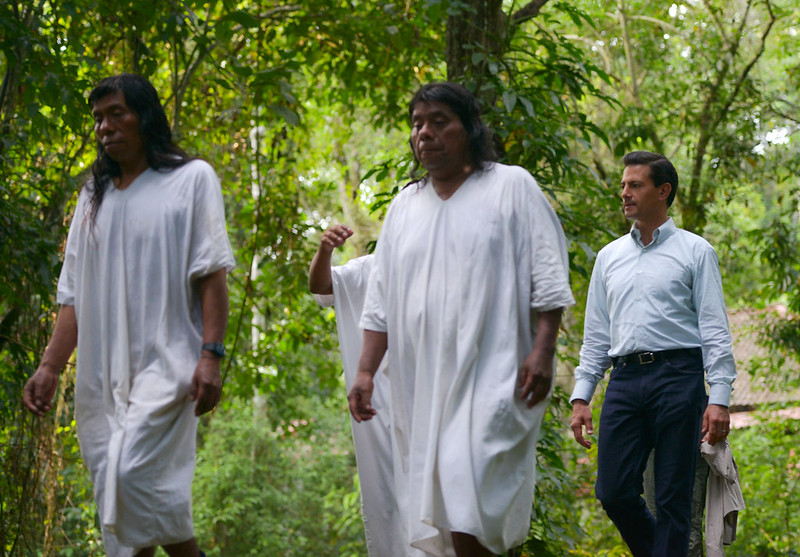 Lacandon People walking in the Lacandon Jungle of the Mexican state of Chiapas