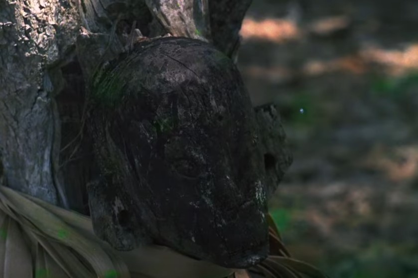 The onge traditional wooden mask on the tree