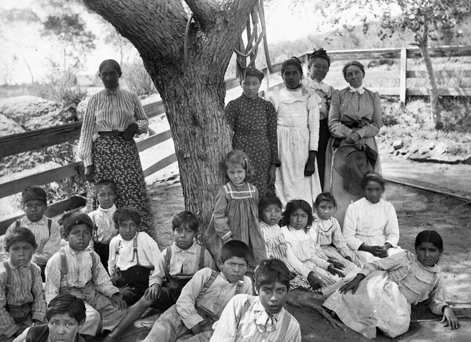 Group Of Students With Their Teachers in front of the Coahuilla Indian school