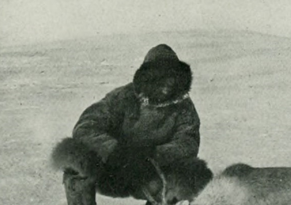 Man is looking for trace in the snow.