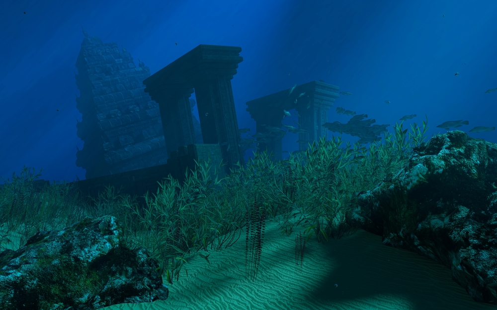 An ancient city submerged underwater